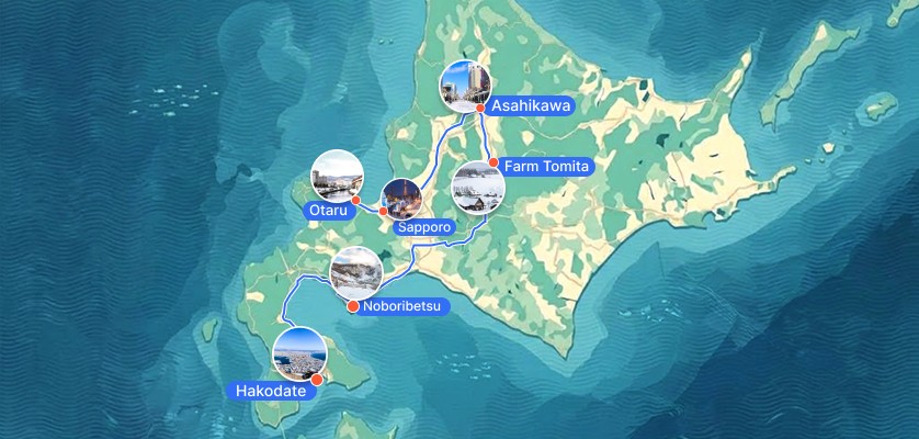 From Sapporo to Hakodate road trip map