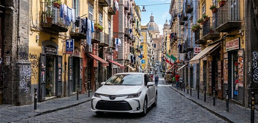 Economy car rental in the street of Naples