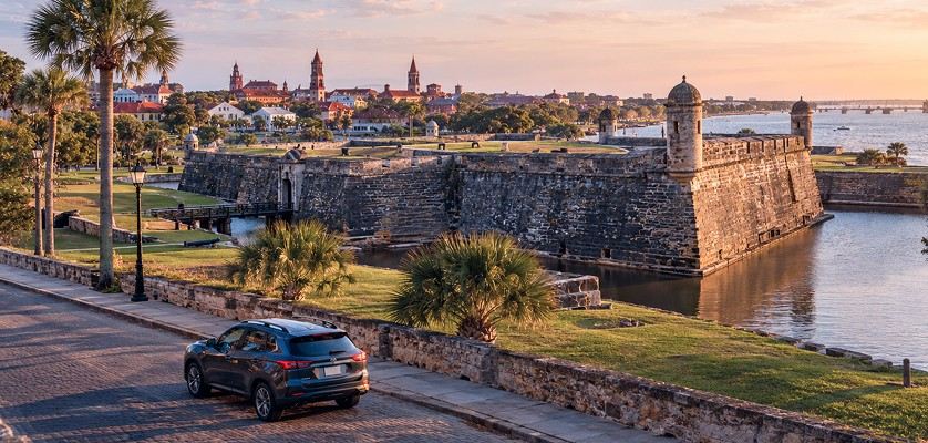 Historic St. Augustine, Florida, with Spanish colonial buildings and the Castillo de San Marcos