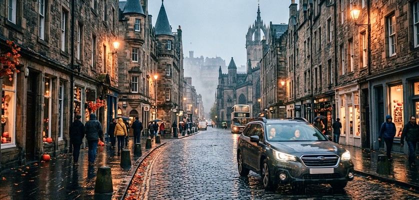 Edinburgh Old Town and Royal Mile at dusk with historic buildings and atmospheric streets