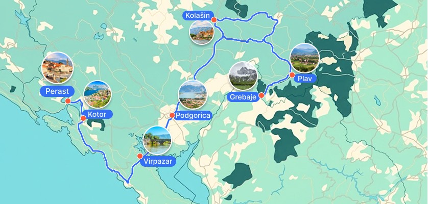 Road trip route in Montenegro