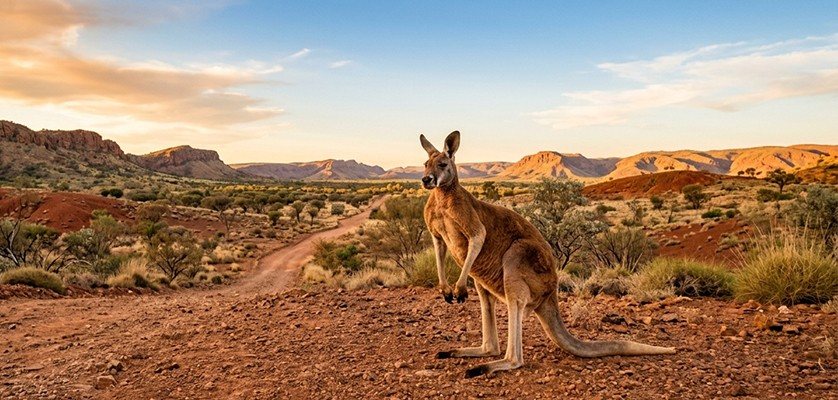 A kangaroo in the outback of Australia