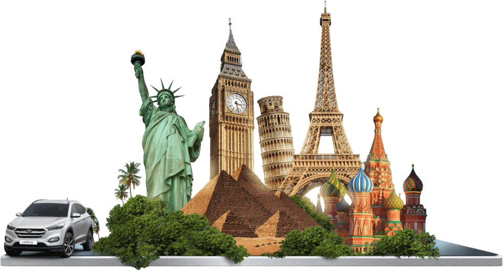 travel concept with worldwide landmark