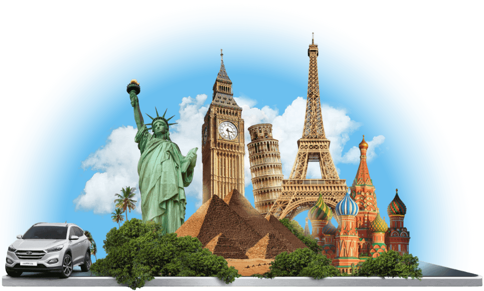 travel concept with worldwide landmark